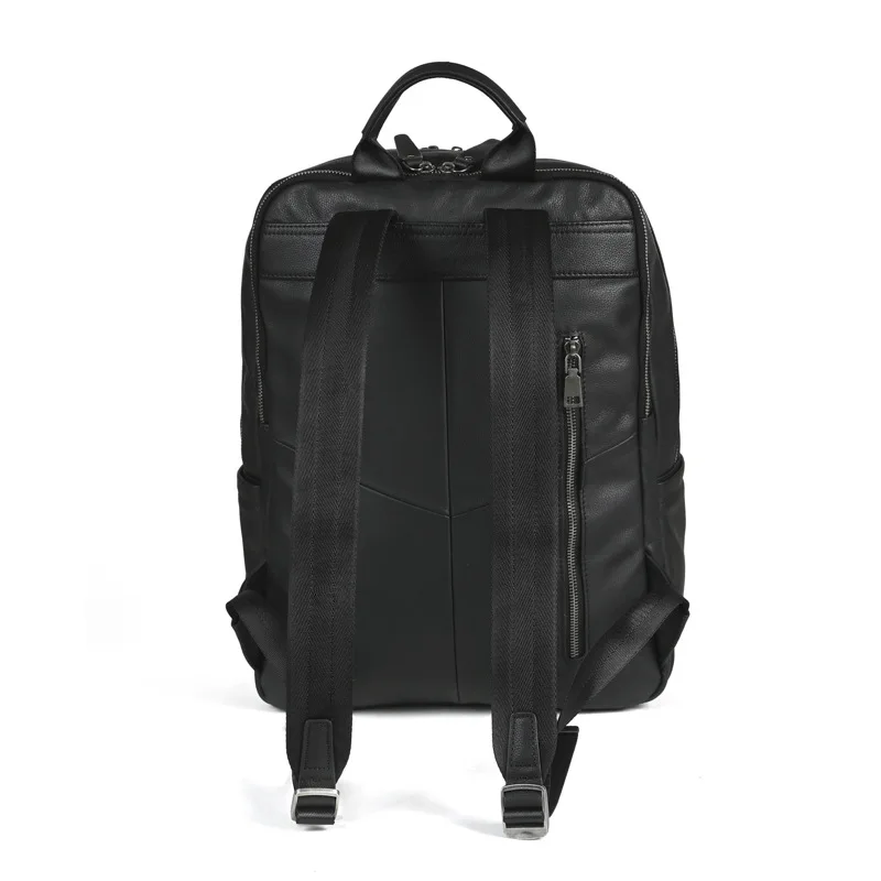 Genuine leather men's commuter backpack with large capacity water repellent multiple pockets square travel and business backpack