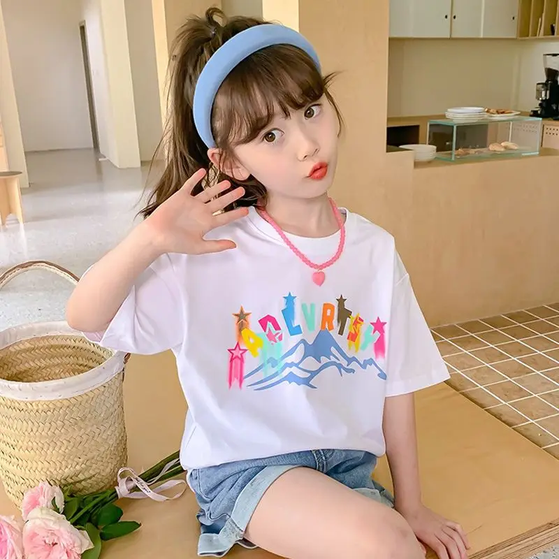 2026 Girls Cotton Short Sleeve T-Shirt Summer Kids Fashion Tee Cute Casual Top for Little Big Girls Trendy Children’s Clothing​