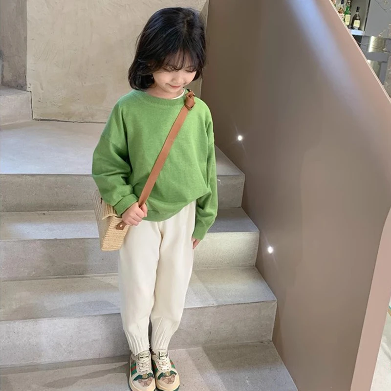 Autumn Girls Candy Colored Sweatshirts Children Fashionable Long Sleeved T-shirt 2-10 Years Old Girl Solid Color Pullover