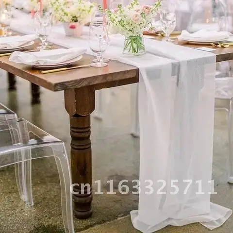 

Sheer Chiffon Table Runner Vintage Rustic Wedding Bridal Shower Birthday Party Table Decoration Christmas Home Decor 305x70cm