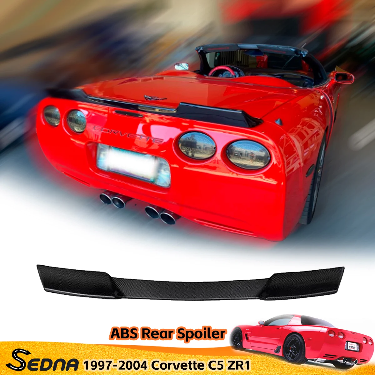 For 1997-2004 Corvette C5 ZR1 Carbon Look Rear Trunk Wing Spoiler Carbon fiber pattern and Bright black car Sports Accessories