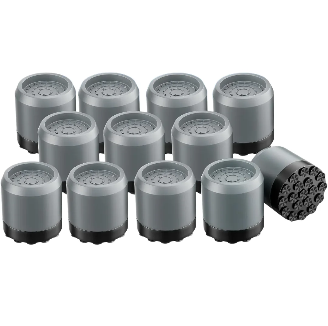 Anti-vibratie wasmachinepads met zuignap grijs 12 stuks, rubberen voetjes voor drogermeubels antislip podest