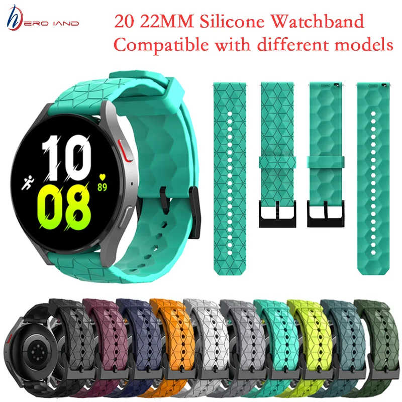 Heroland 22MM 20MM Football Pattern Straps For Samsung Galaxy 5/4 Active 2  Silicone Wristband For Huawei GT 2/3 Sport Bracelet