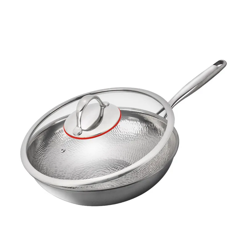 

Titanium, alloy, hammer pattern, wok, uncoated less fumes wok, pan titanium