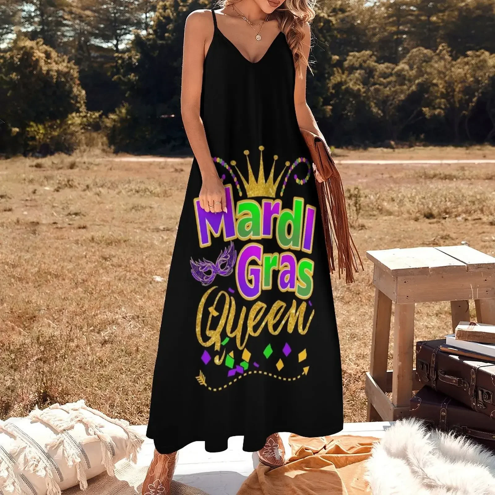 Mardi Gras Queen Crown Festival Carnivals T Shirt Prezent i akcesoria, kostiumy Queen Of Mardi Gras Kobiety Seksowna sukienka bez rękawów