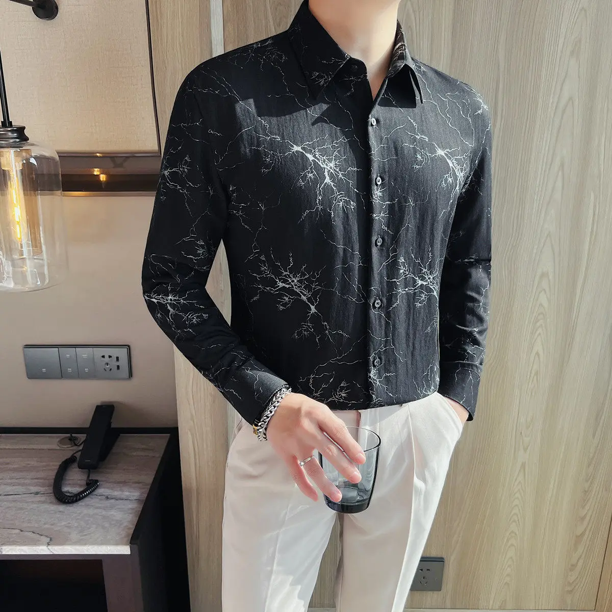 

2026 Handsome Printed Long Sleeved Shirt for Men Business Slim Fit Versatile Trendy Shirts Leisure Office Social Man Clothing