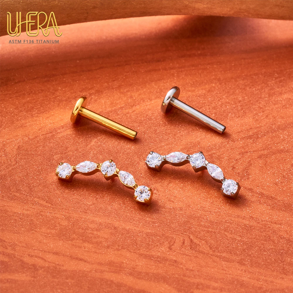 G23 ASTM F136 Titan Labret Stud mit Schmetterlings-Mond-Top und Baguette-Zirkonia, Innengewinde, für Knorpel-, Ohr-, Lippen- und Körperpiercings – Detail 10