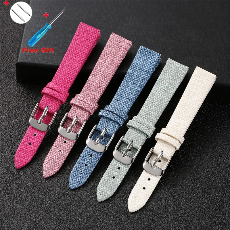 *high qualit*Nylon Canvas Soft Slim Leather Watch Strap For Women And Men Colorful Macarone Denim Watchband Accessories Bracelet