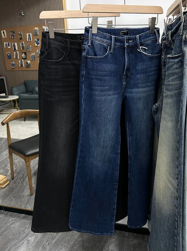 Maxdutti 2026 Summer Top Quality Jeans Winter Thick Fleece Women's Jeans Blue Color Balck Color Flare Denim Pants Woman Clothes