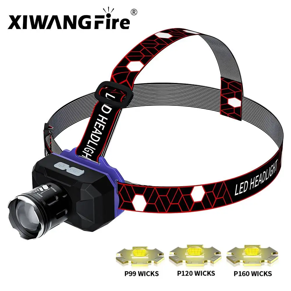 

XIWANGFIRE Portable Powerful LED Headlamps 3 Modes USB Rechargeable Headlight Waterproof Zoom Night Fishing Head Lamp Torch