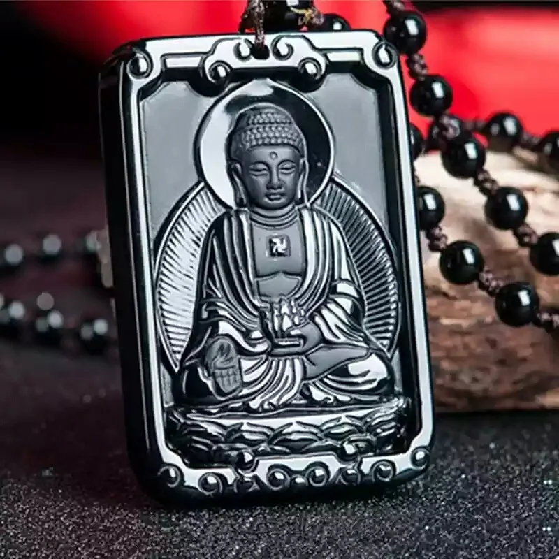 Obsidian Pendant Empty Tibetan Puxian Thousand Hands Manshu Guanyin Bodhisattva Amitabha Buddha Guardian Necklace