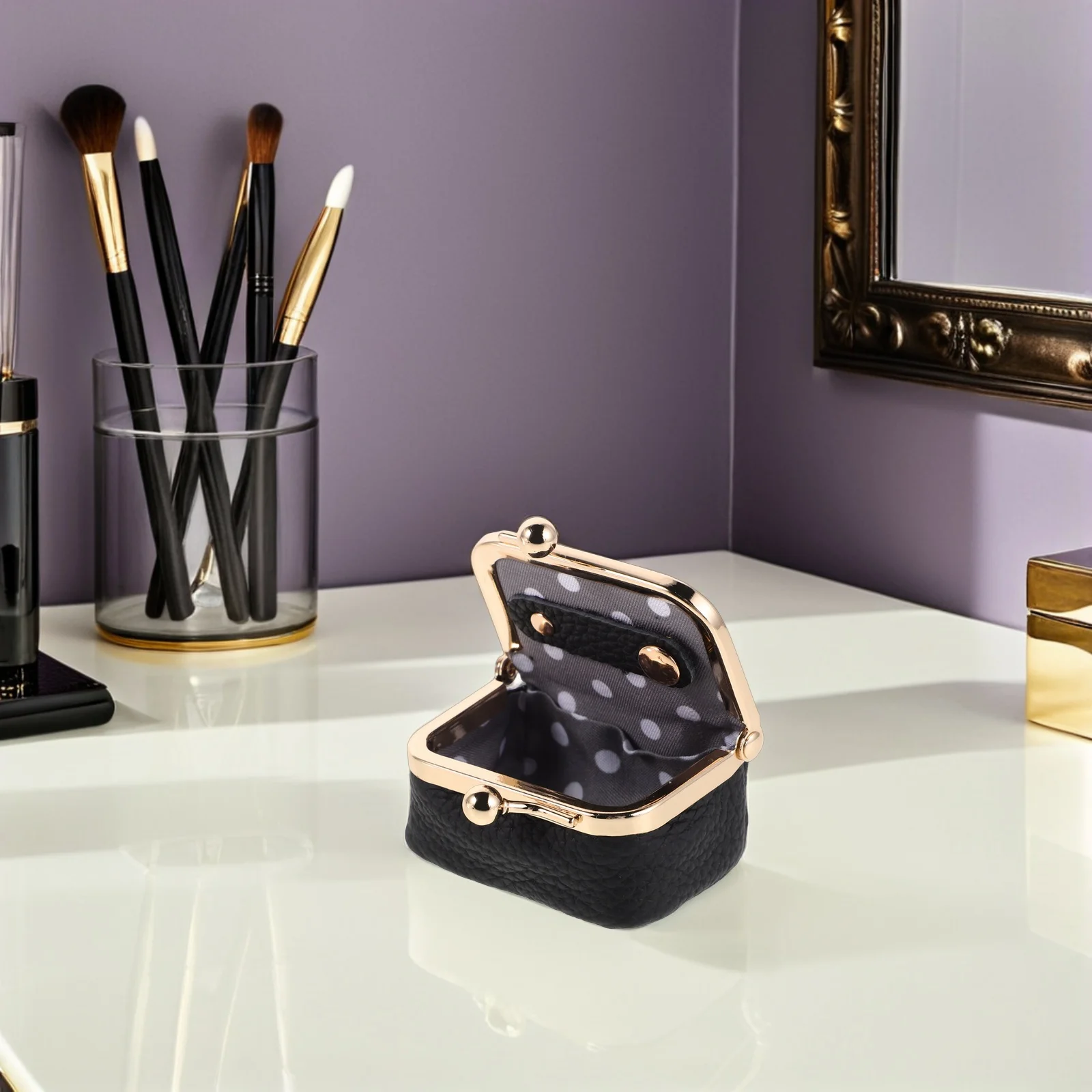 

Leather Mini Coin Purse Mini Travel Jewelry Box Vintage Necklaces Earring Organizer With Kiss Lock Women Jewelry Trinket Storage