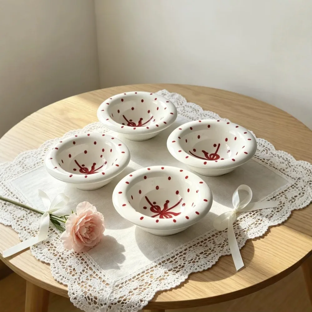 6.8-inch Bow-tie Mushroom Ceramic Bowls Set of 2 Ins Style Yogurt Dessert Bowl Microwave High Temp Resistant