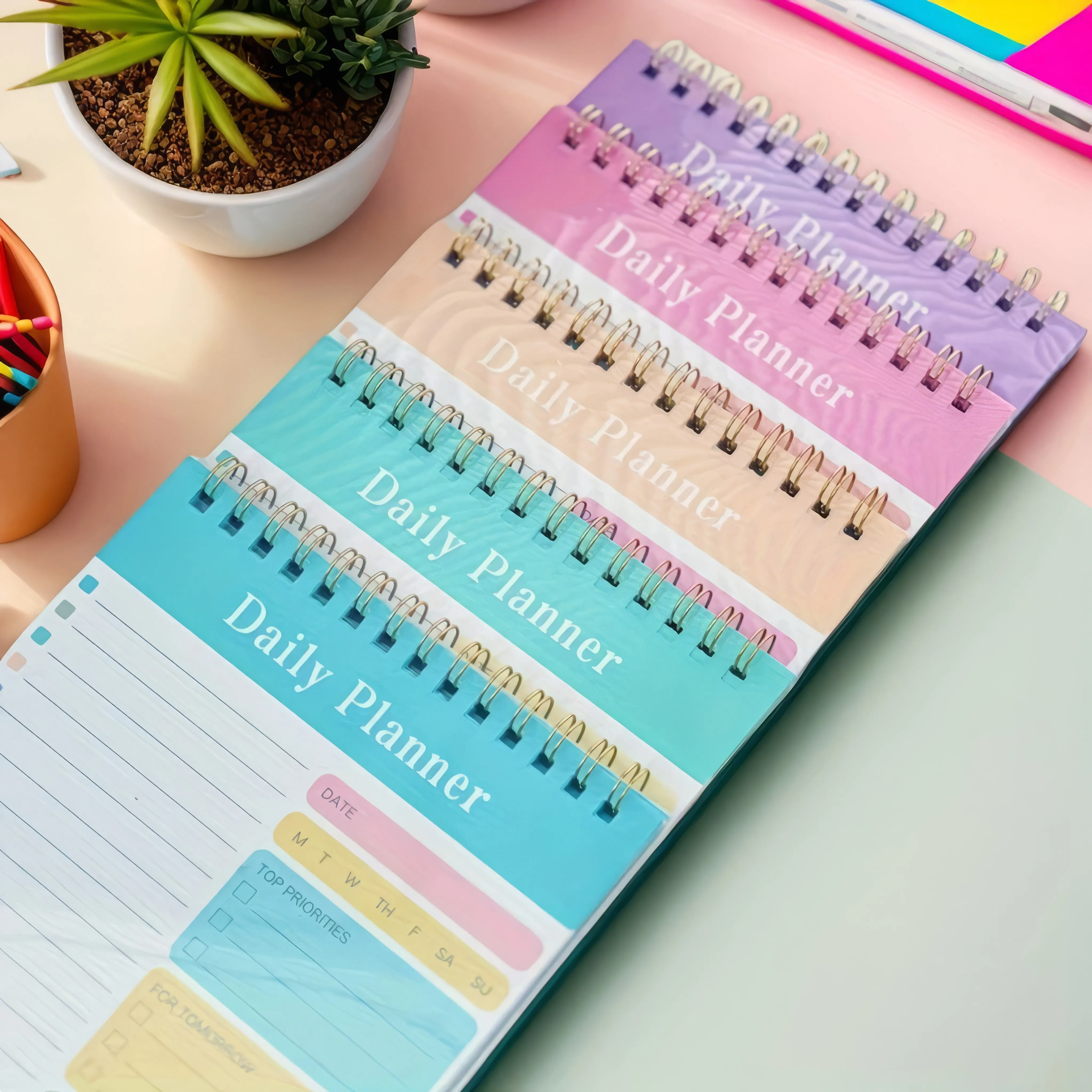 Colorful Large Daily Planner Notebook​ – One randomly selected vibrant color. Perfect for organizing your daily tasks
