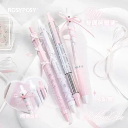 4Pcs INS Aesthetic Pink Ballet Ribbon Series Gel Pen 0.5mm Black Ink Cute Student Exam Notes Writing Pen Kawaii Girls Stationery