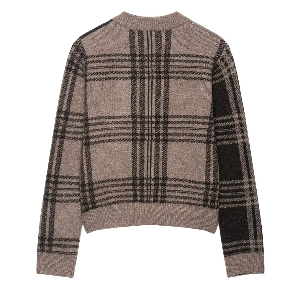 UNIZERA 2025, neues Produkt, eleganter, lässiger, modischer karierter Strickmantel im europäischen und amerikanischen Stil für Damen