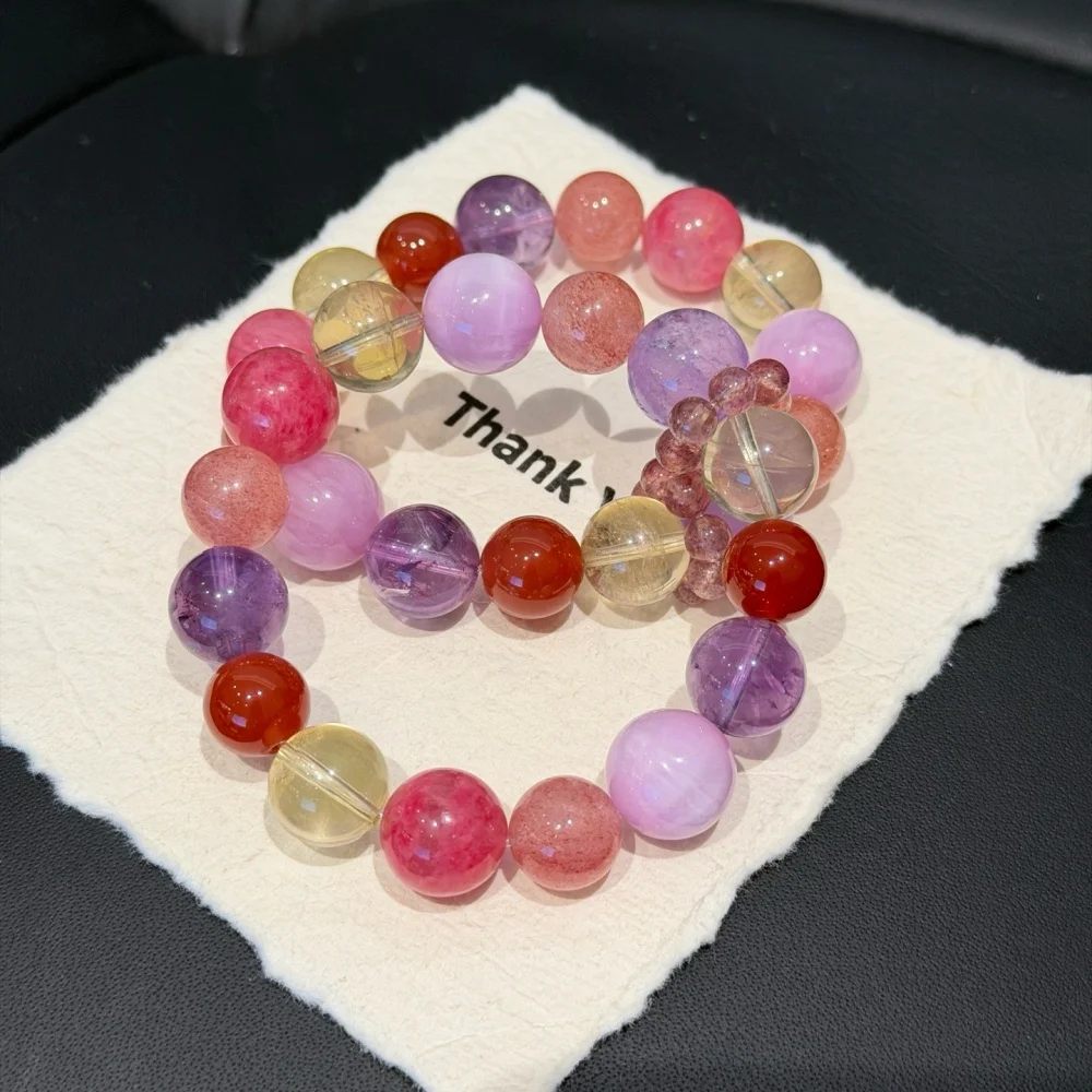 

Natural Strawberry Quartz Amethyst And Citrine Diversity Beads Bracelet Women Healing Strand Bangles Jewelry For Gift 1PCS