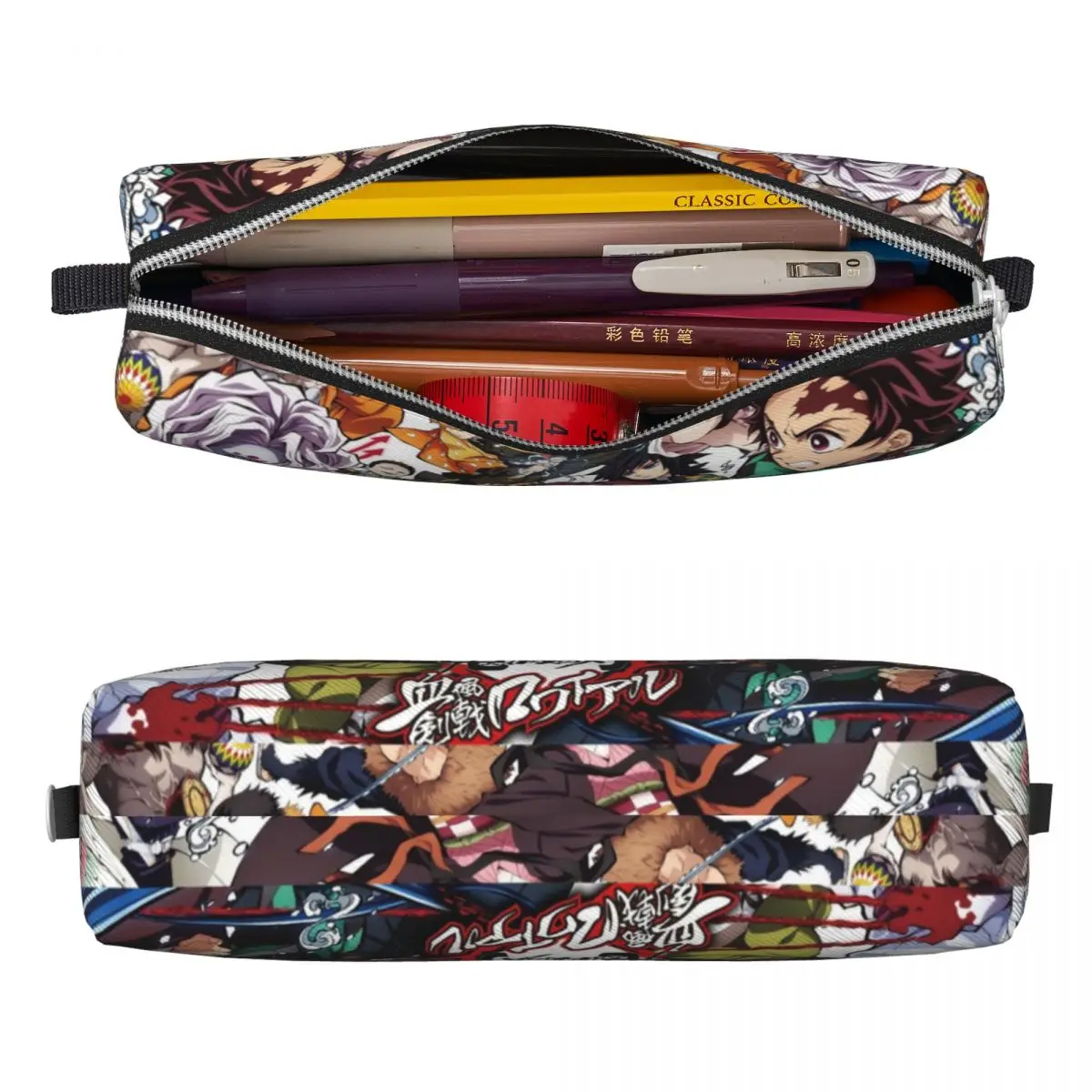 Imagem -02 - Demônio Slayer Kamado Tanjirou Lápis Case Lovely Pen Bolsa Lápis Zenitsu para Meninos e Meninas Grande Material Escolar Papelaria Zipper