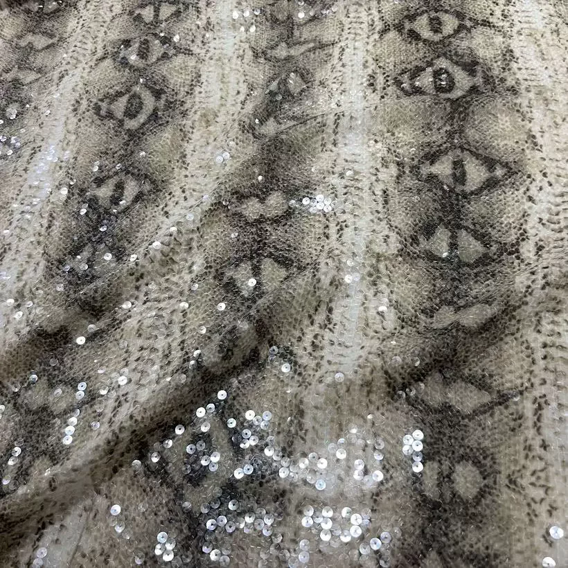 Colorful Python Pattern Printed Chiffon Base Fabric with Sequin Embroidery for DIY Crafts Home Decor