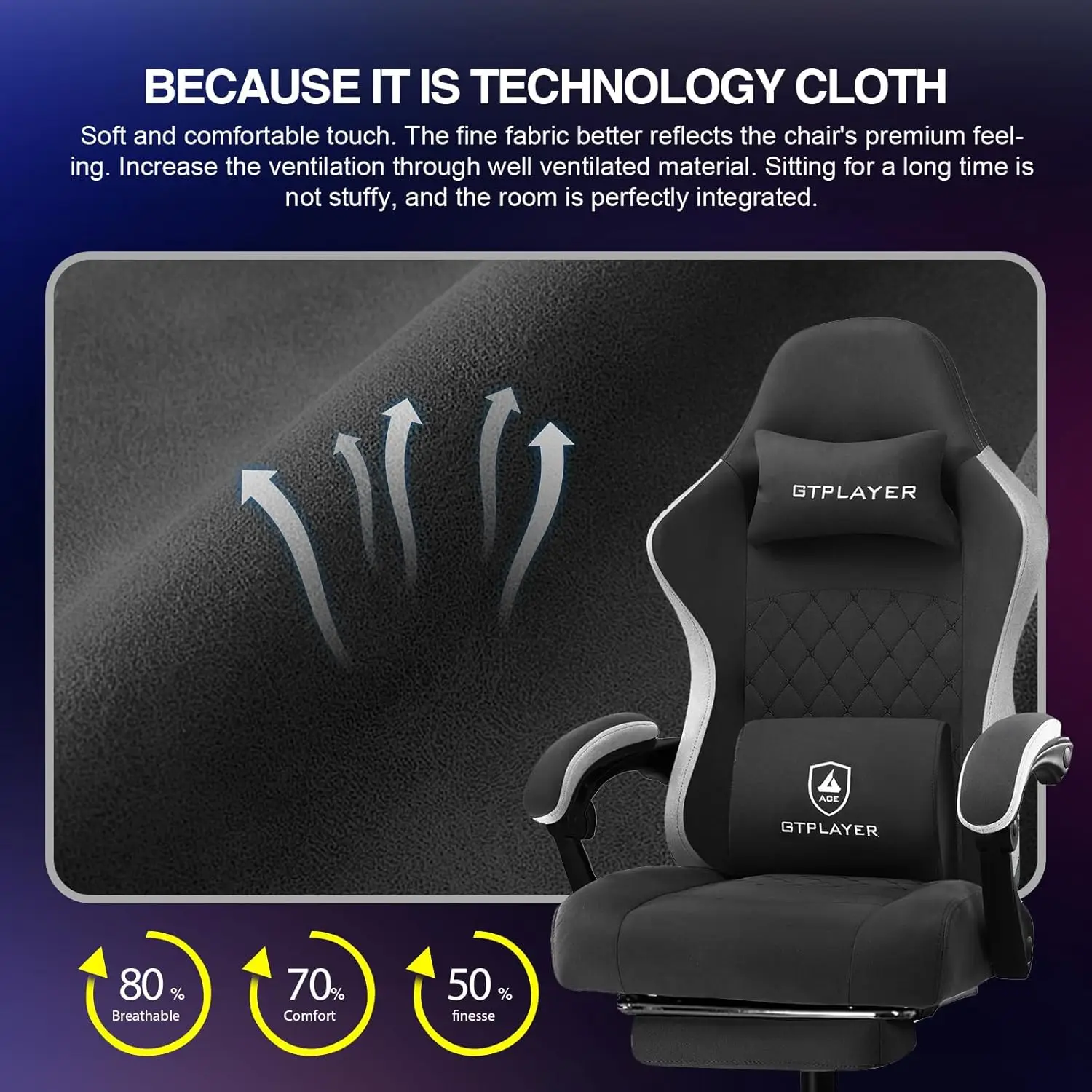 GTPLAYER kursi Gaming, kursi kantor komputer dengan bantal pegas saku, sandaran lengan terkait dan pijakan kaki, penyangga ergonomis punggung tinggi