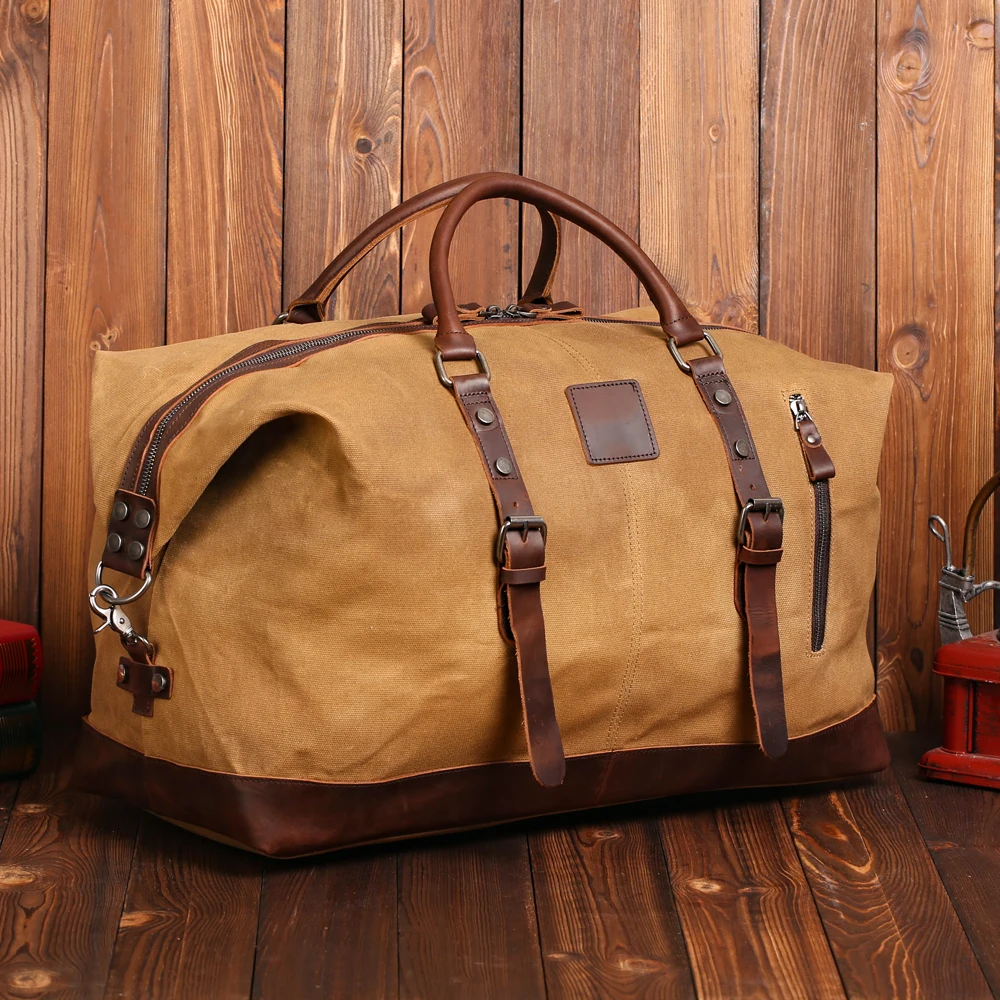 

Large capacity fashion simple canvas with leather waterproof duffel bag