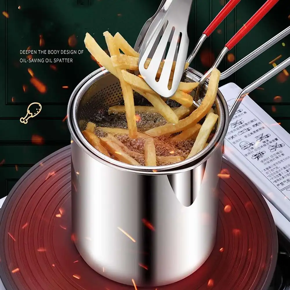 Deep Frying Pot  Kitchen Fryer With Strainer Stainless Steel Tempura Fryer Pan Fry Pot Chicken Fried Chicken Cooking Tools