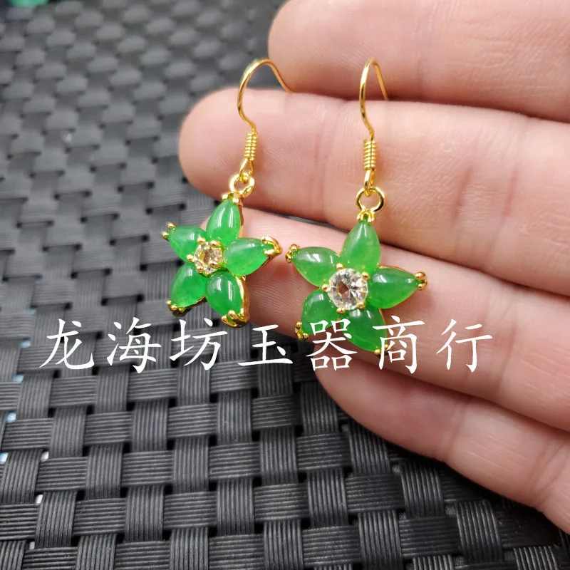 Jade Earrings Taiwan Jasper Five Petal Flower Earrings Turquoise Quartz Rock Jade Jade Earrings Jade Earrings Jade Earrings Earr