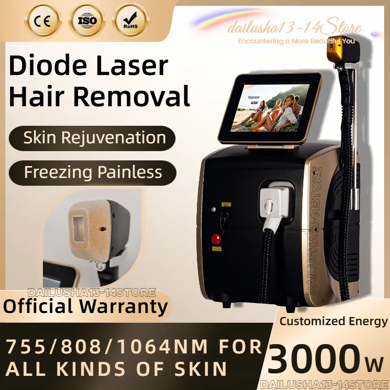 Professional CE Approved 3000W Ice Platinum Diode Laser Hair Removal Machine 755 808 1064 nm 3 Wavelength Painless Hair Removal