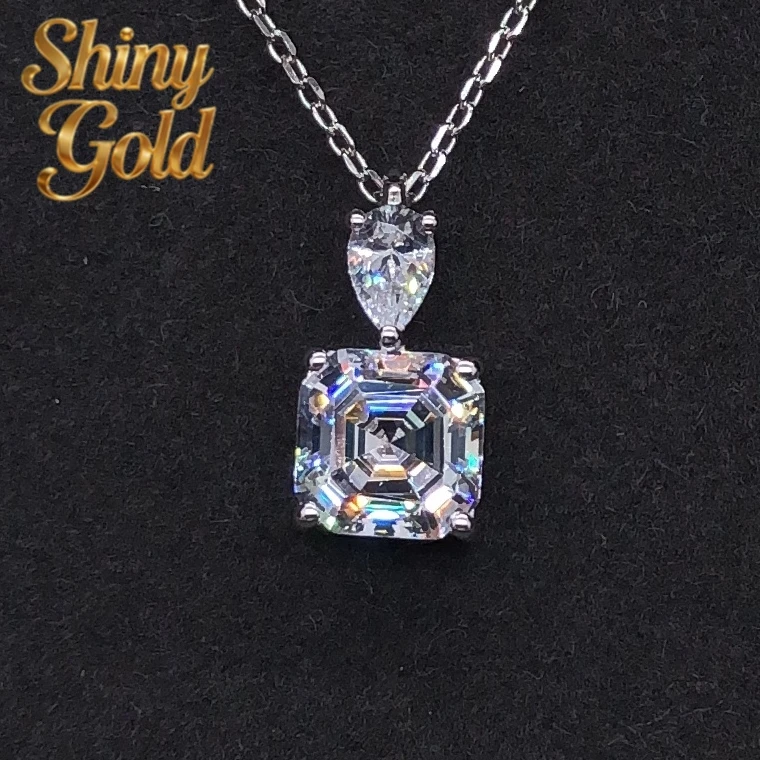 

ShinyGold Bonzer 3Ct Asscher Cut D Color Moissanite Pendant For Women Solid Platinum 950 Wedding Pendant Necklace P072