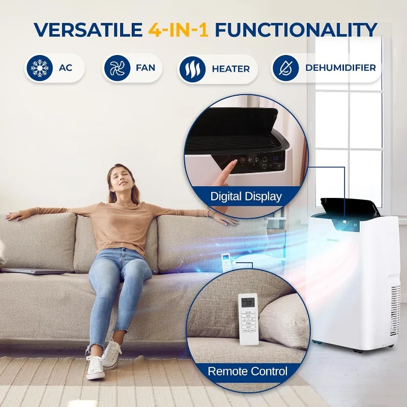 Tragbare 4-in-1-Klimaanlage mit 14.000 BTU und Heizung – kompakte Standklimaanlage für Räume bis zu 400 Quadrat. Ft. Bodenwechselstrom