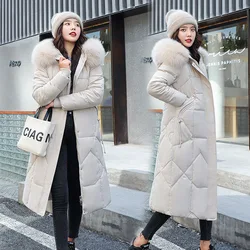 Parkas feminino com capuz comprido em X, jaqueta grossa, casaco de algodão, outwear quente, moda casual, inverno, novo, 2024