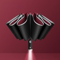 Fully Automatic Flashlight Advertising Umbrella Black Plastic Sunshade Car Led Light Reflective Strip Folding Sunny Umbrella