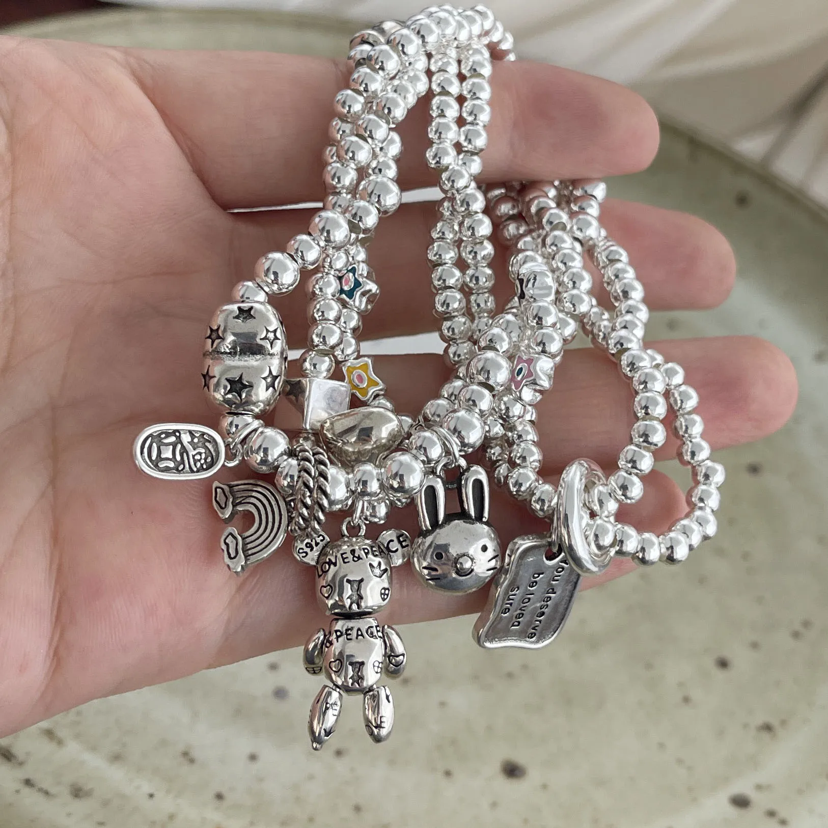 100% Solid 925 Sterling Silver Retro Bracelet for Women Men Vintage Handmade Rabbit Patern Bracelet Birthday Gift