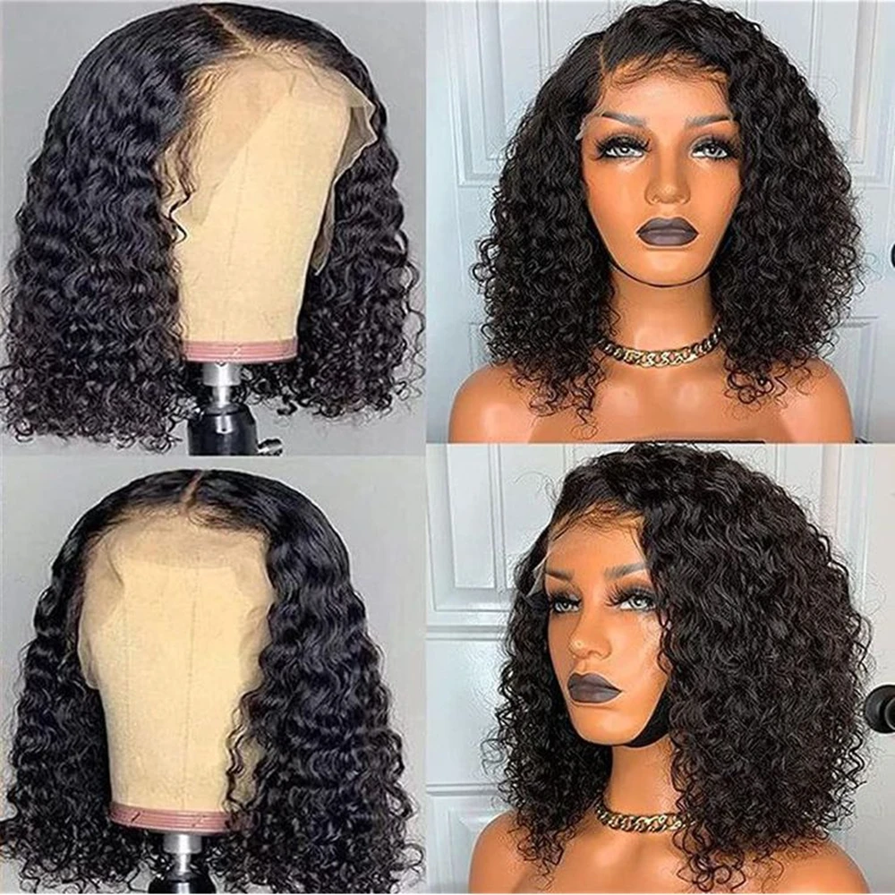 

Brazilian Deep Curly Wigs 13x4 Bob Wigs Jerry Curly Short Pixie Cut Water Wave Wigs Human Hair Natural Black For Black Woman