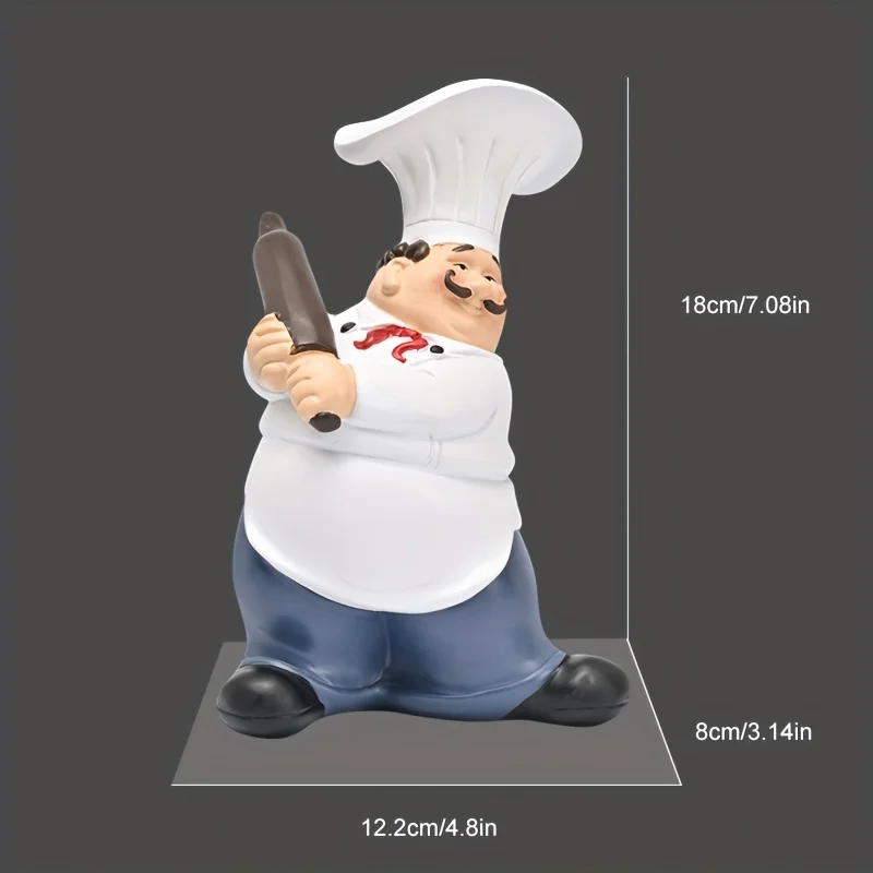 Mustache Chef-Chef Resin Statue Waving Rolling Pin，Kitchen Decoration/Restaurant Decoration/Table decoration/Home Decoration