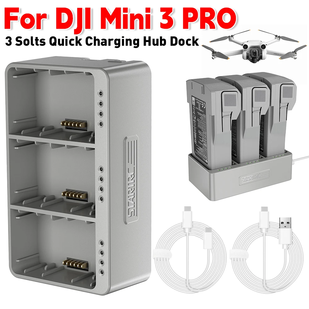 For DJI Mini 3 PRO 3 Solts Quick Charging Hub Dock 3 in 1 Battery Quick Charger Automatic Detection USB Charger Dock Accessories