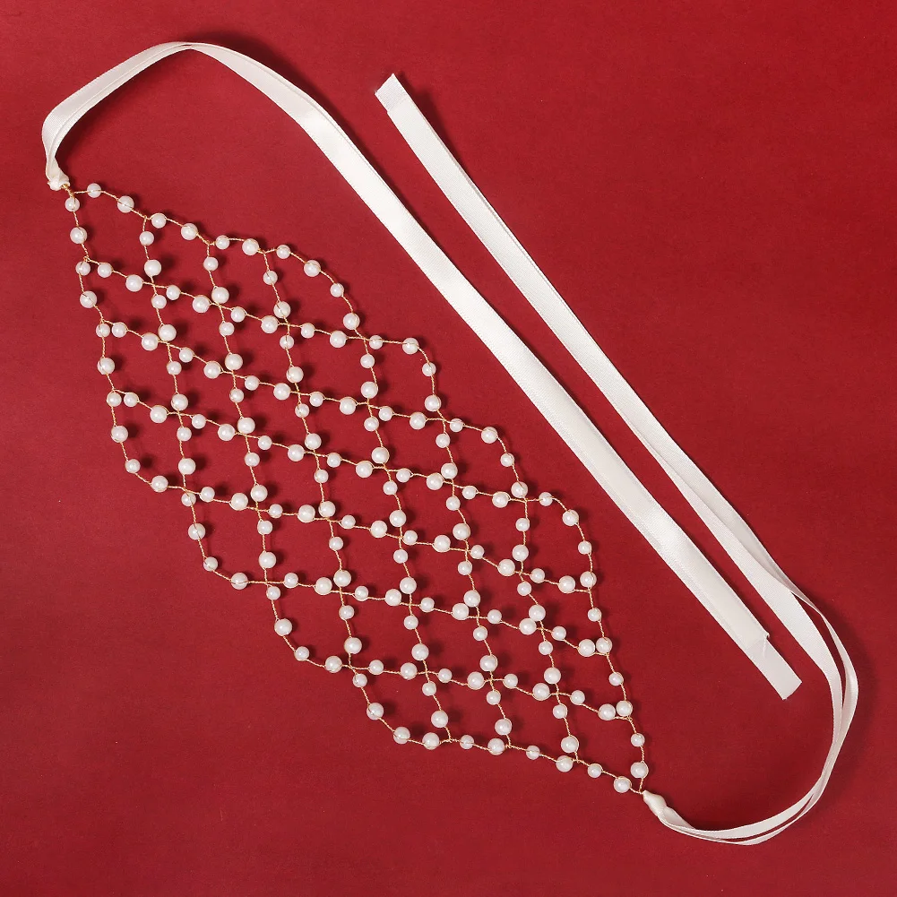 Fashion Pearl Hair Net  Trendy Bride Wedding Hair Bands Sparkling Crystal Jewelry Crown Hair Accessories For Women image 4