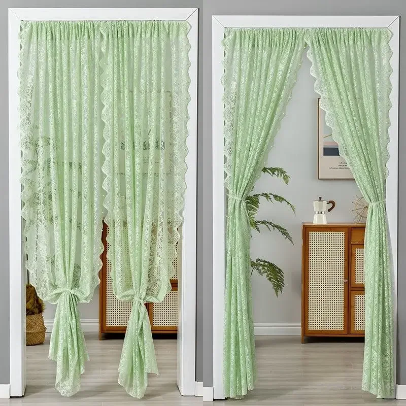 Anti-Mosquito and Insect-proof Lace Curtain Bedroom Decorative Door Curtain, Pearl White, Green, Coffee, Free Punch, Summer, 1Pc