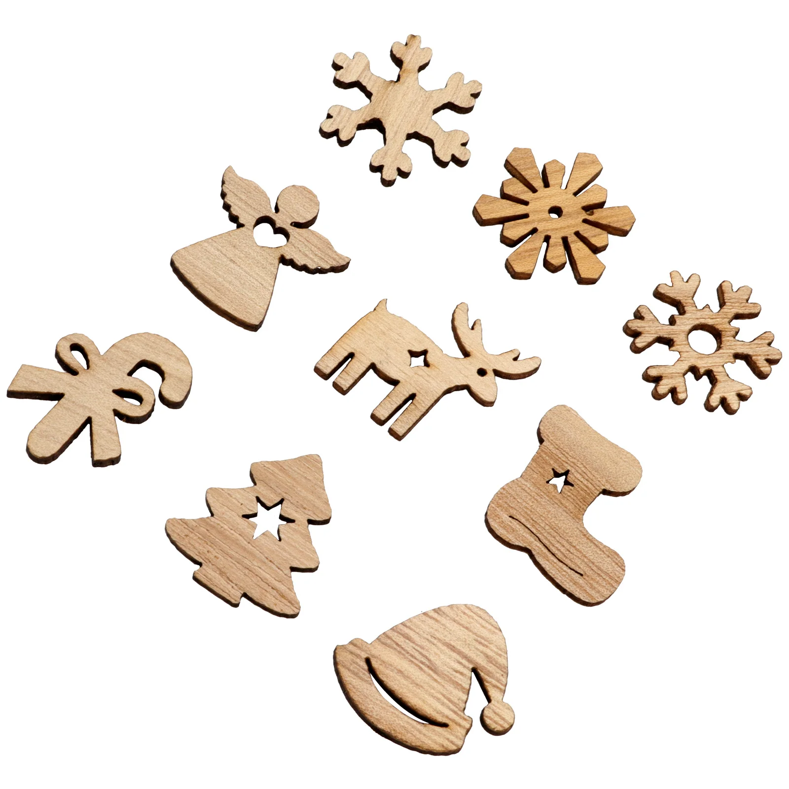 100pcs 1 Bag Wood Slice Decor Wooden Art Decoration Christmas Tree Pendant Diy Craft Wooden Hanging Ornaments Xmas Decor Supply