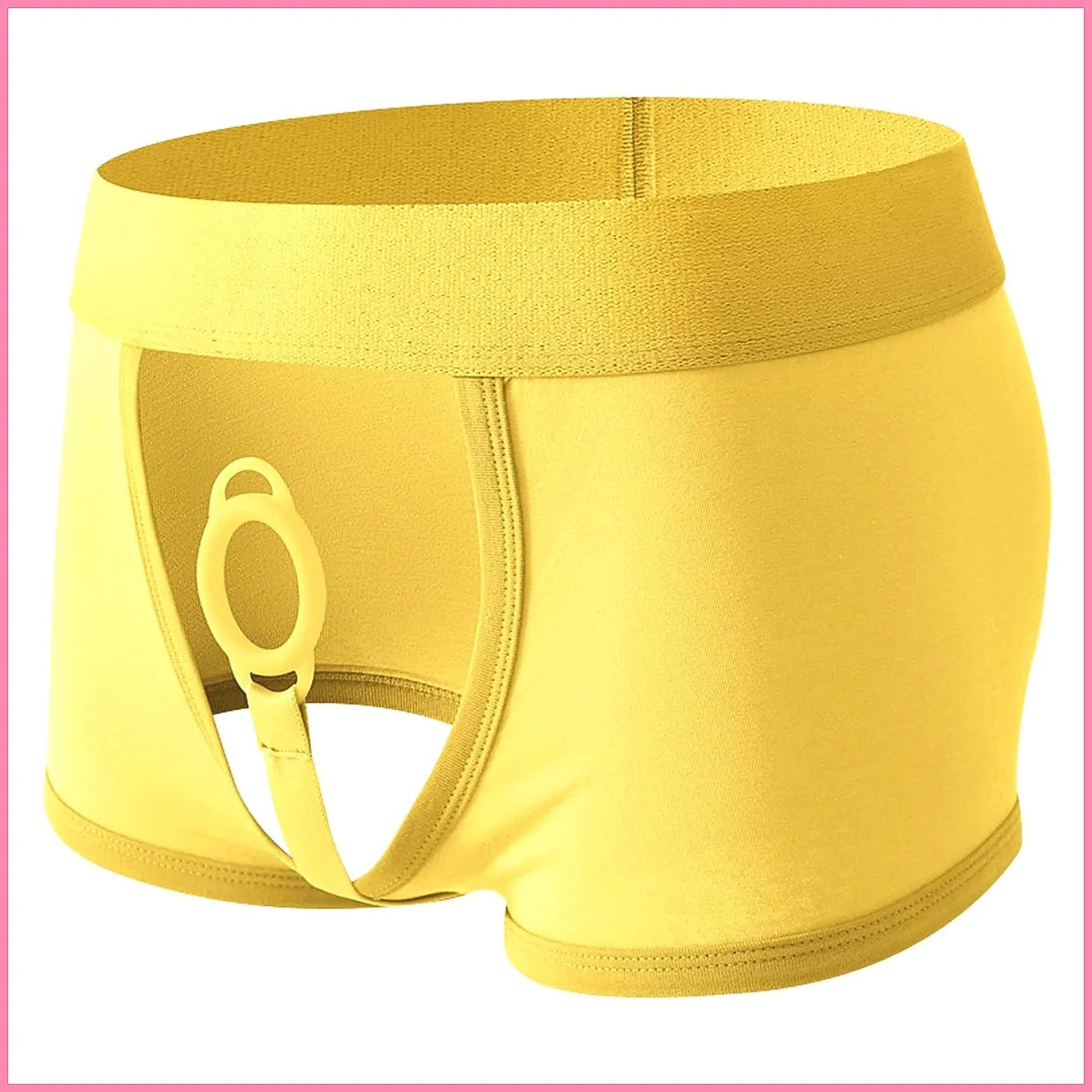 Men's Erotic Open Front Boxer Shorts with Cock Ring, Sensual Crotchless Lingerie for Valentine's Gift