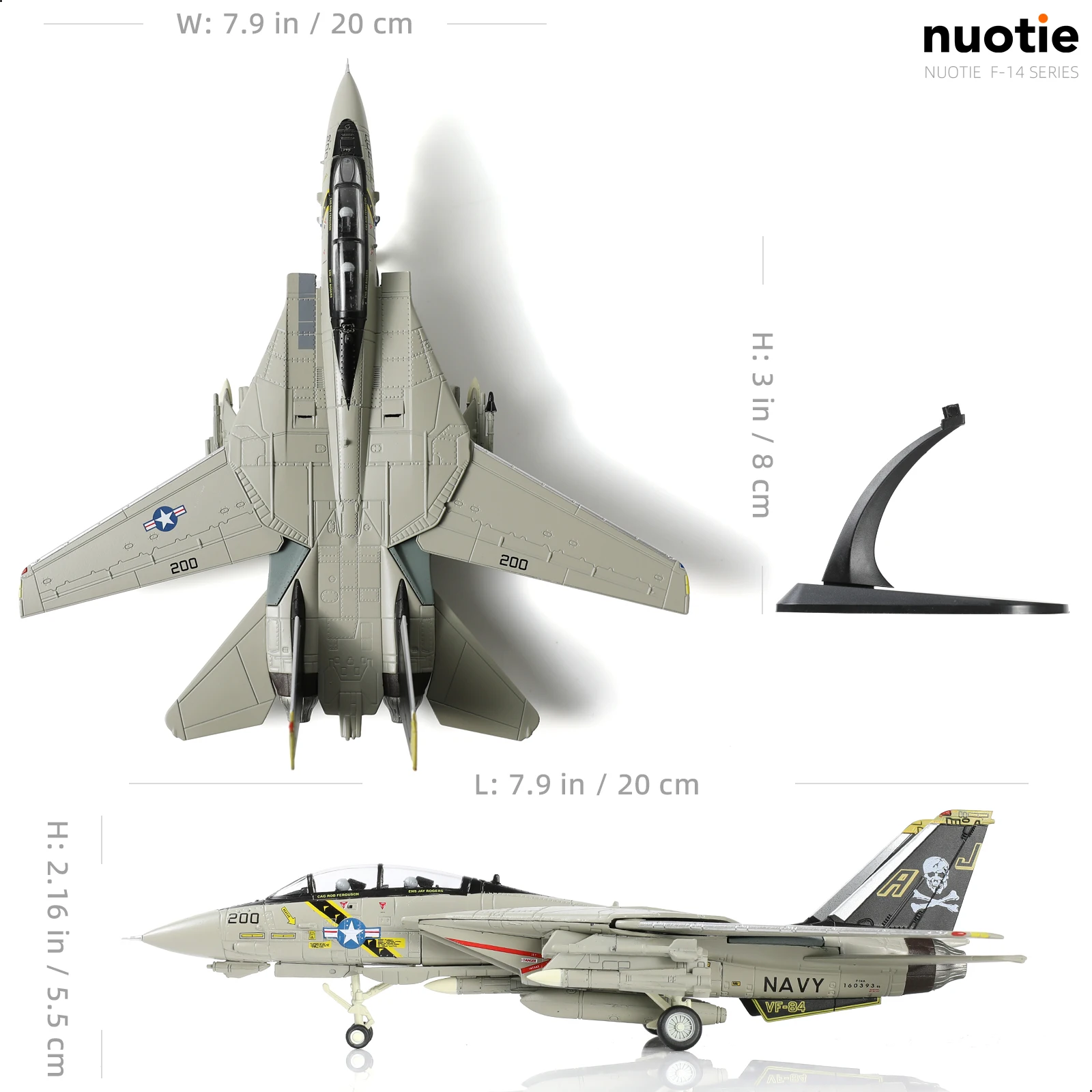 NUOTIE 1/100 F-14 Tomcat US Navy VF-84 Jolly Rogers Pre-Built Military Model with Stand Collection Gift for Adults