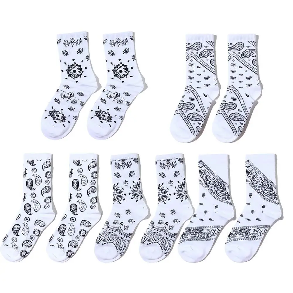 

Breathable Comfortable Cotton Sports Female Male Women Hosiery Paisley Flower Socks Korean Style Socks Middle Tube Socks