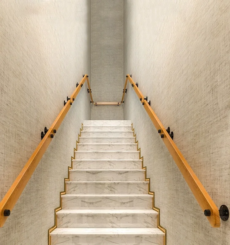 European style anti slip wall wooden staircase handrail solid wood indoor corridor kindergarten railing passage elderly villa at