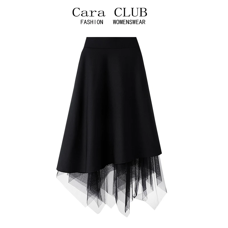 Women's A-Line Skirt Mesh Two-Sided Wear High Waist Slimming Meat Covering Korean Style Commute Daily Occasion Half-length