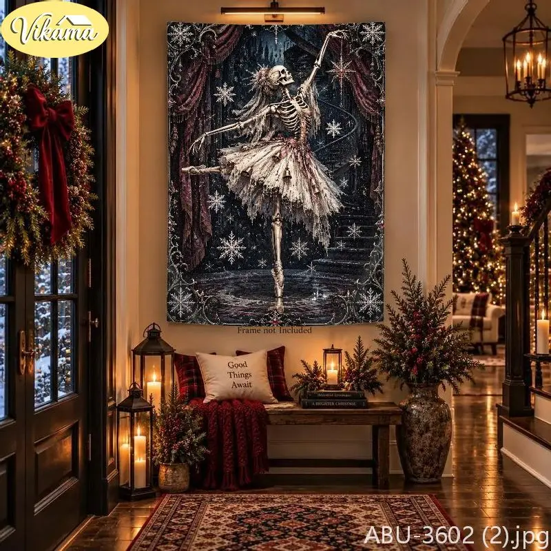 VIKAMA Skull Dark Christmas Tapestry Wall Hanging, Soft Touch Print, Wall Art for Bedroom Living Room Party Dorm Home Decor