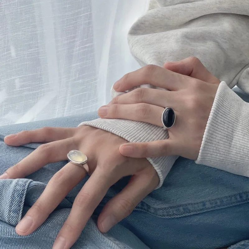 PANJBJ 925 Sterling Silber Mondstein Unregelmäßigen Ring für Frauen Party Geschenk Adjustabler Persönlichkeit Koreanische Dropshipping – Detail 35