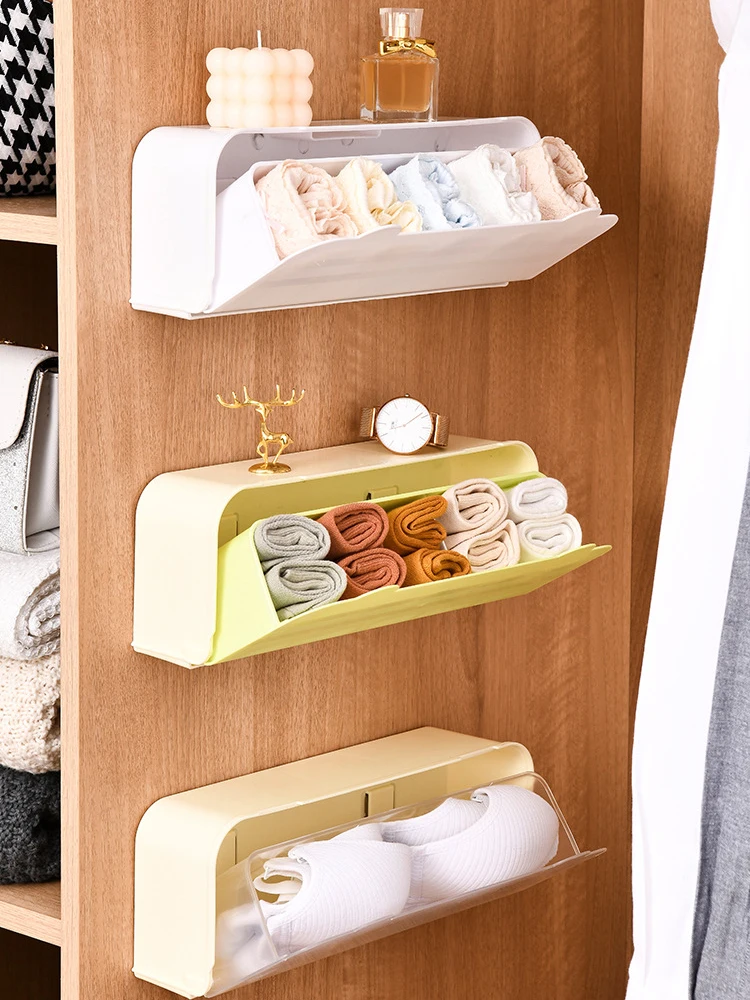 3 In 1 Wall-mounted Underwear Storage Box Drawer Organizer Wardrobe Socks Divider Boxes 5 Grids Bras Ties Sundries Storage Box