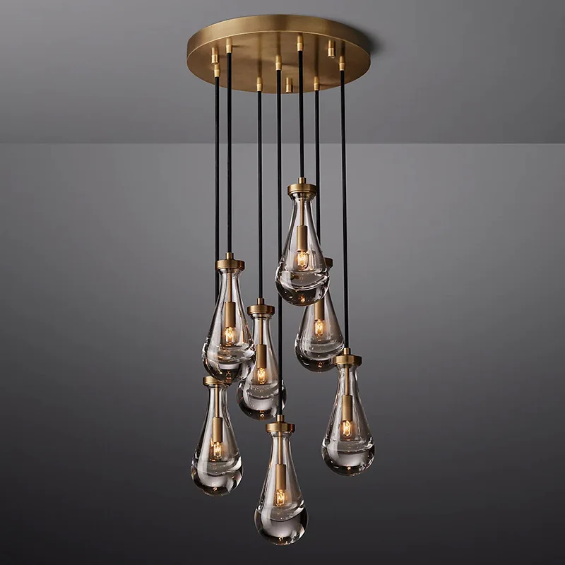 American RH Copper color Drop Crystal Chandelier Master Bedroom Bedside Chandelier RH Raindrop duplex personalized raindrop lamp