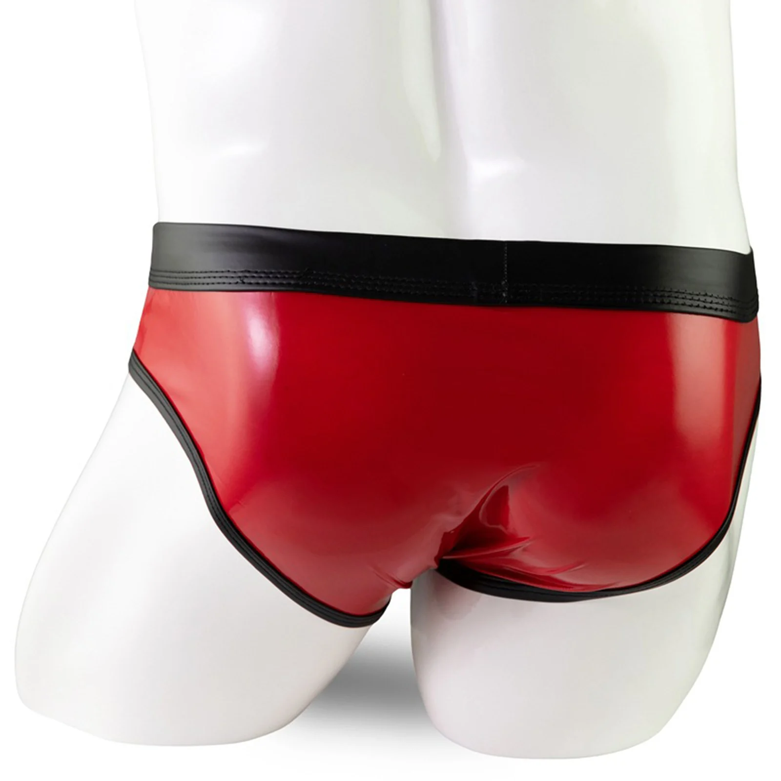 Sexy Mens Patent Leather Bulge Pouch Underwear Low Rise Underpants Elastic Waistband Underwear Contrast Color Briefs Panties