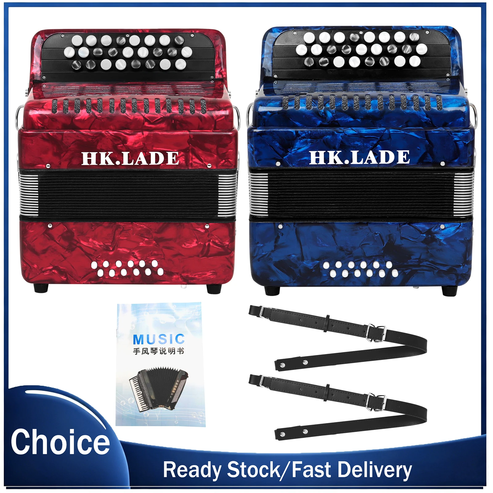 HK.LADE 25 Keys 12 Bass Accordion Professional Bayan Accordion Keybutton Style Accordion for Beginners Practice Performance